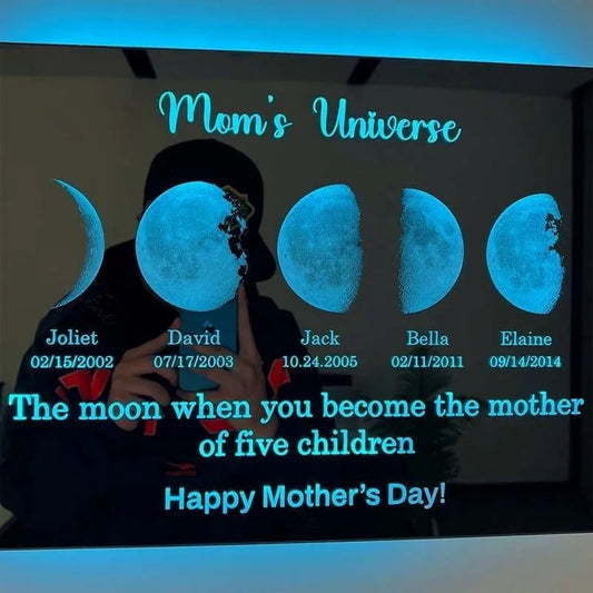 🌈Custom Led Mirror Light Frame with text and date🌖mom's universe🌔